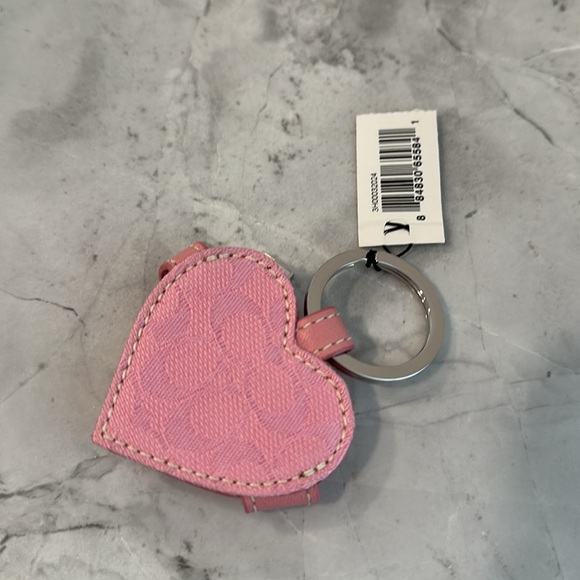 Coach pink heart leather canvas keychain new w tag - Picture 5 of 6